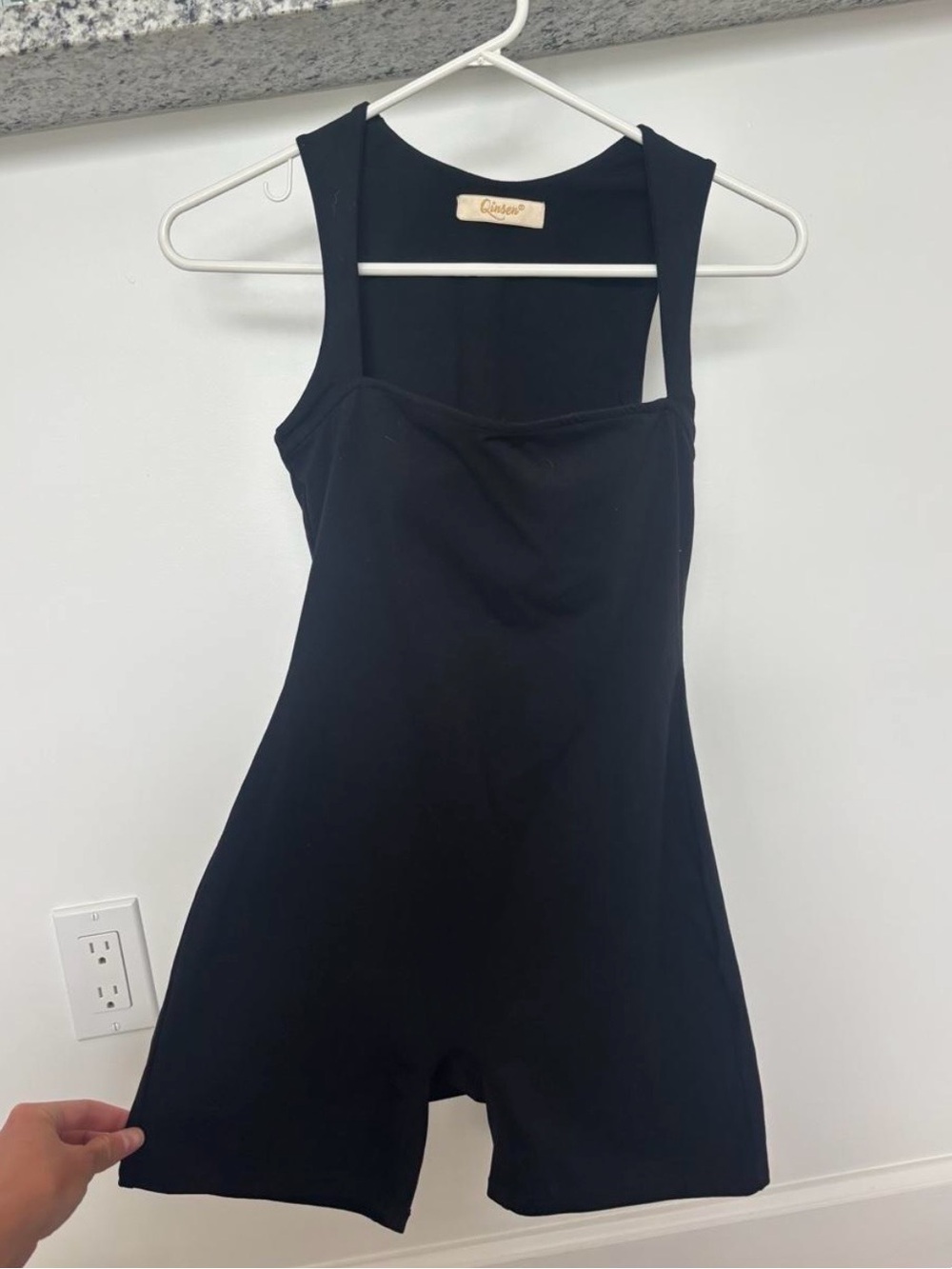 Unknown Brand Black Square-Neck Romper Leggings